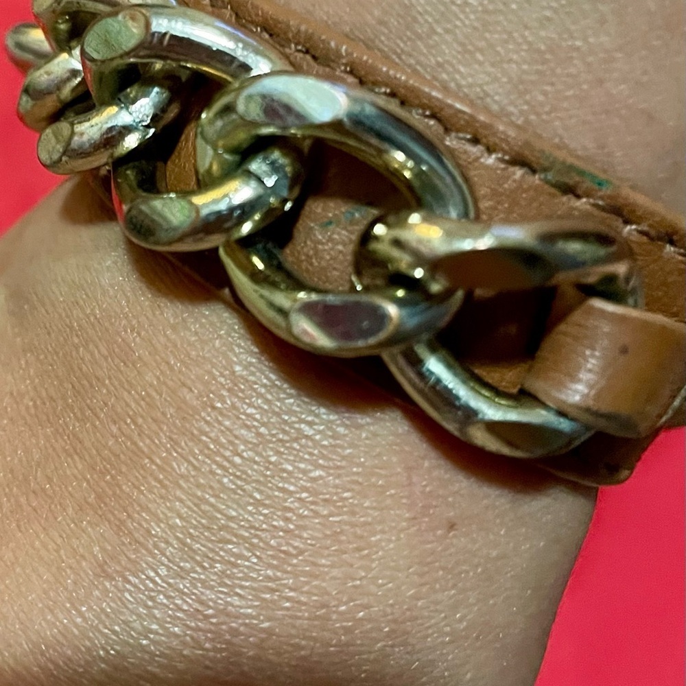 2 of Brown Leather and Gold Chain Womens Belt bracelet - Picture 5 of 16